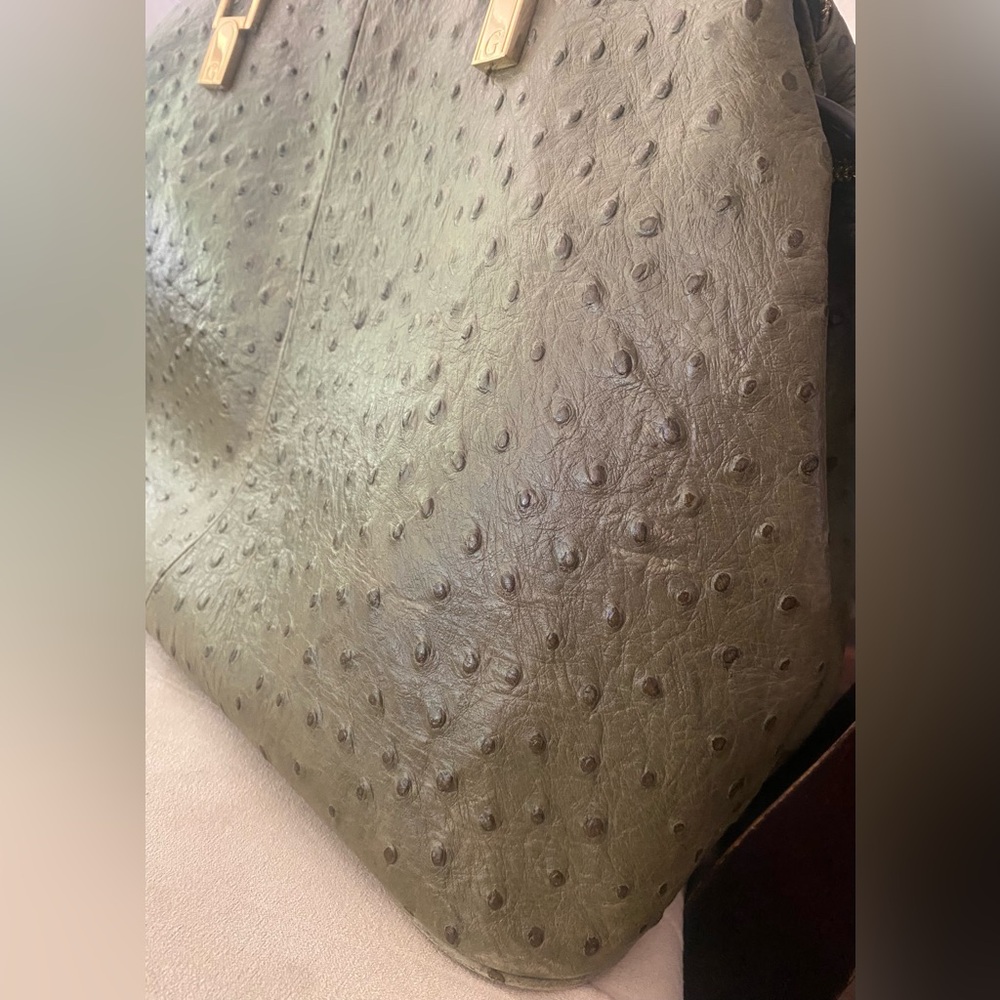 G.I.L.I. Olive Green Ostrich-Embossed Satchel with Tassel - Picture 8 of 16